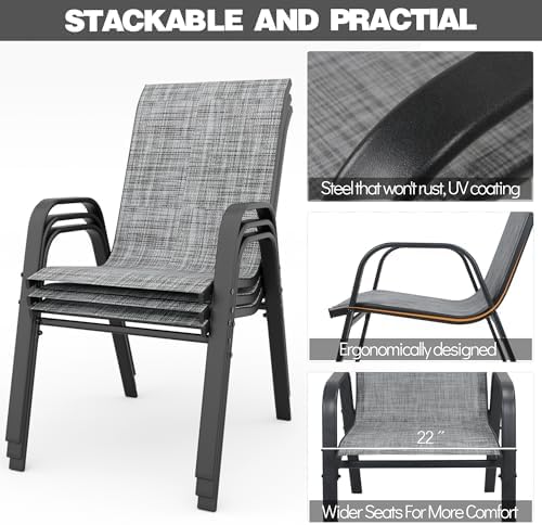 Navy Patio Chairs Set of 4, Stackable Outdoor Dining Chairs - Image 6