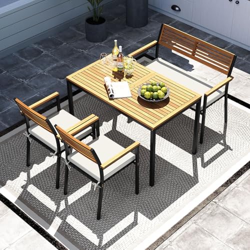 Tangkula 4 Piece Acacia Wood Outdoor Dining Set - Image 3
