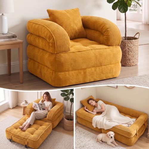Folding Sofa Bed, Convertible Sleeper Chair, Corduroy Boneless Couch by Unknown