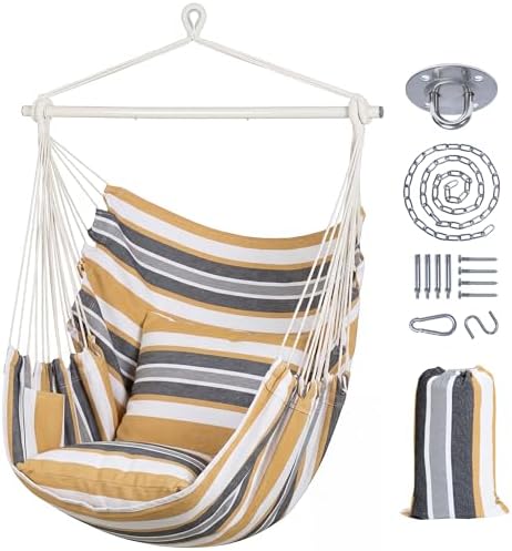 Hammock Chair Swing with Steel Support Bar, Coffee Stripes by SUNCREAT