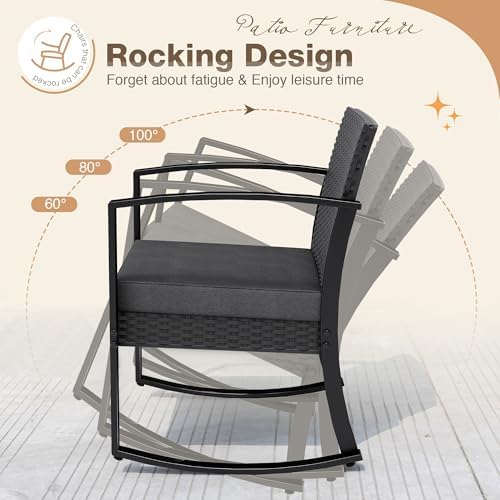 Greesum 3 Pieces Outdoor Furniture Set Patio Bistro Rocking Chairs - Image 2