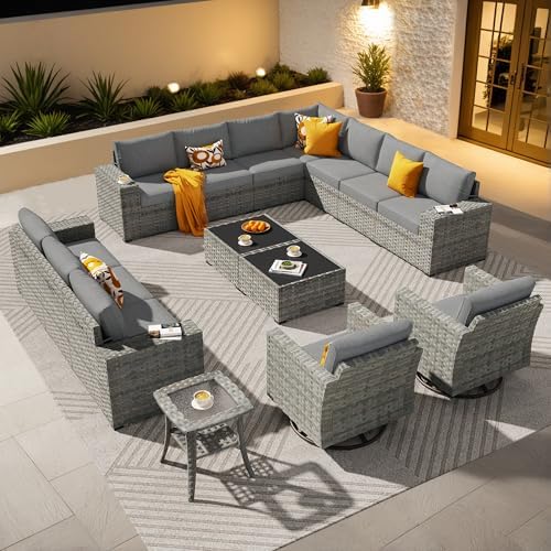 ovios 15 Pieces Patio Furniture Set, Outdoor Wicker Sectional Sofa Couch by OVIOS