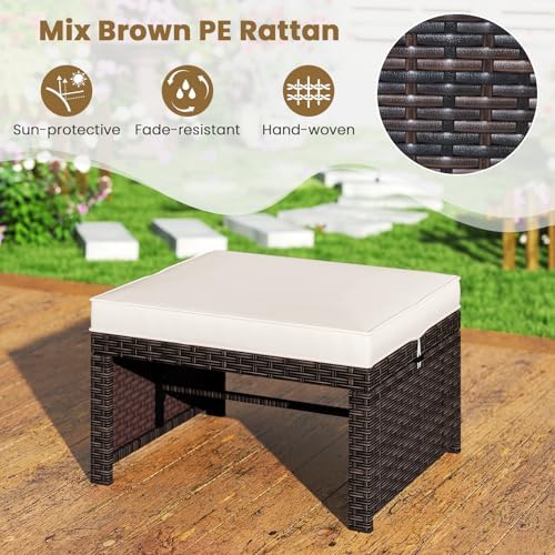 HAPPYGRILL Patio Ottomans Set of 2, PE Rattan Footstools - Image 4