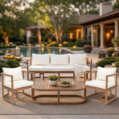 Outdoor 4-Piece Acacia Wood Conversation Set - Image 4