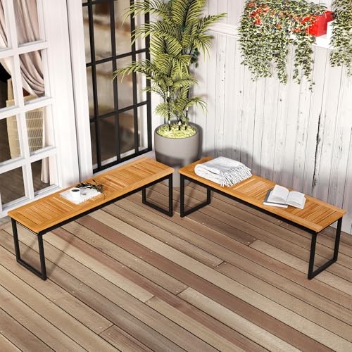 Tangkula Wood Outdoor Bench, Backless Dining Bench - Image 4