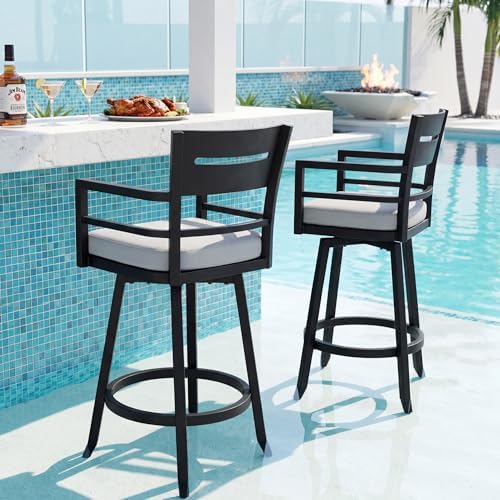 Aluminum Outdoor Swivel Bar Stools Set of 2, Modern Luxury 30 Inch Counter - Image 3