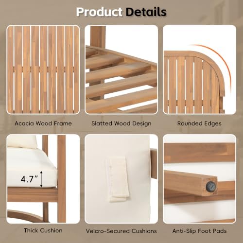 Outdoor 4-Piece Acacia Wood Conversation Set - Image 5