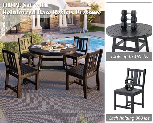AMERLIFE Outdoor Dining Set for 4, HDPE Round Table and Chairs - Image 6