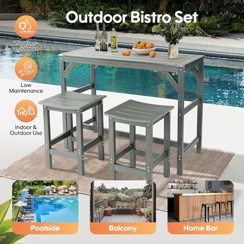 HIPS Outdoor Patio Bar Set, All Weather HIPS Bar Table and Chairs Set - Image 6