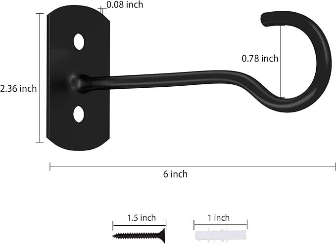 Hanging Plant Bracket 6inch Metal Plant Hook Shepherds Hook Decorative Wall Plant Hanger for Hanging Lanterns, Bird Feeder, Flower Basket, Home Decor Indoor & Outdoor 8 Pack Black