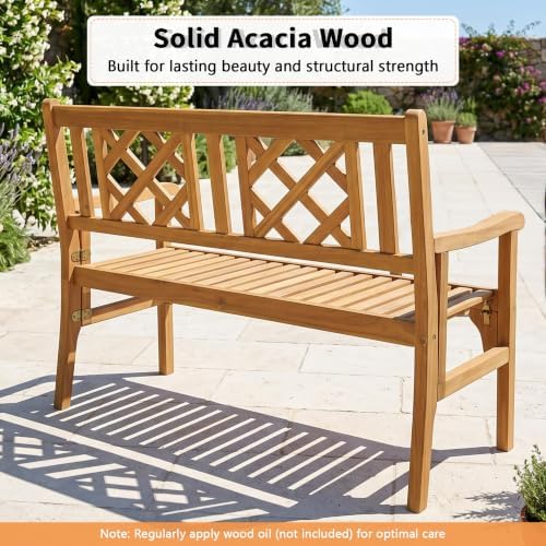 Tangkula Folding Outdoor Wood Garden Bench, Foldable Acacia Wood Patio Bench - Image 7