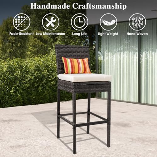 Sundale Outdoor Wicker Bar Stool Set of 6, 29 Inch Seat Height Patio Stool - Image 5