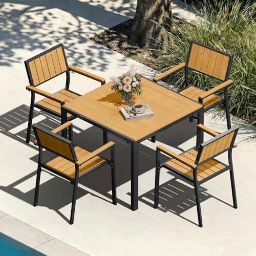 Aluminum Outdoor Dining Set, Patio Square Table and Stackable Chairs by CIOKEA