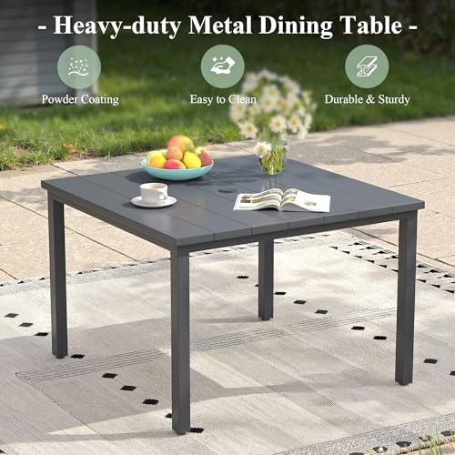 Patio Dining Set, 40.2" Square Table & Grey Cushioned Wicker Chairs - Image 3
