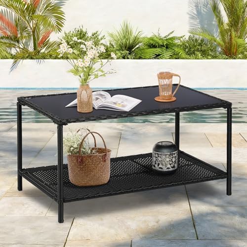 2-Tier All Weather Rattan Wicker Outdoor Coffee Side Table - Image 5