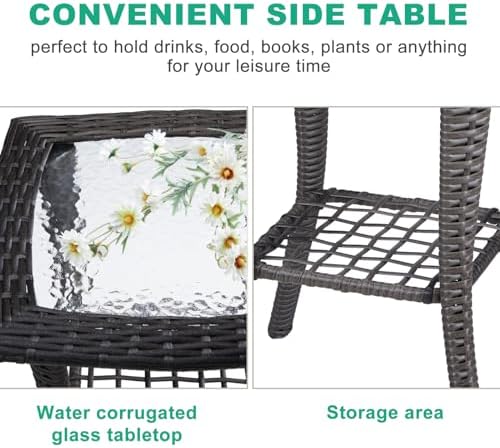 Wicker Rattan Side Table Patio Wicker Table, Outdoor Square Rattan Coffee Table - Image 5