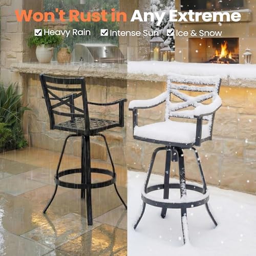 30" Outdoor Swivel Bar Stools Set of 2, Aluminum Bar Height Chairs - Image 5