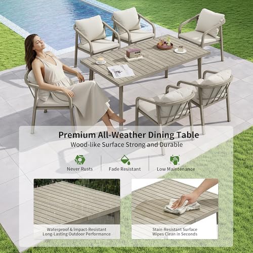 63" Outdoor Dining Table, Aluminum Patio Table - Image 6