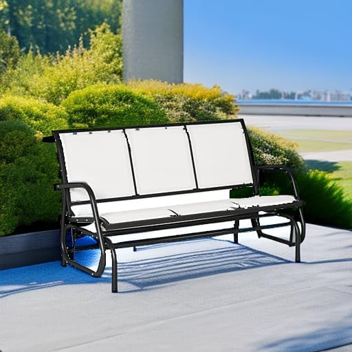 Outsunny 3-Person Patio Glider Bench Outside 3 Seats Cream White - Image 6