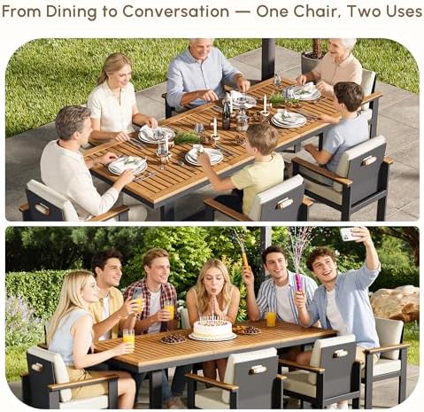 homary 7-Piece Teak & Aluminum Patio Dining Set - Image 7