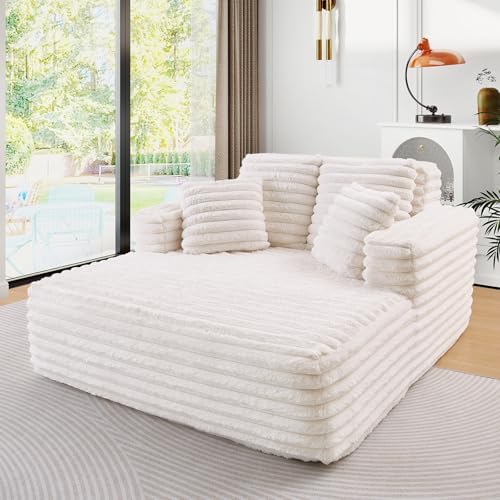 JEEOHEY 56" Oversized Chaise Lounge Chair Indoor, Plush Faux Fur Sleeper Sofa by JEEOHEY