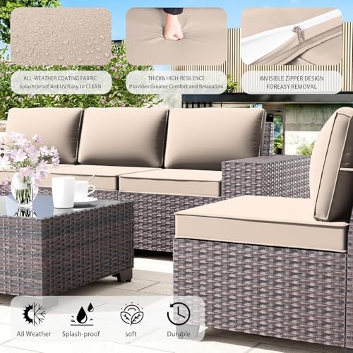 6 PCS Outdoor Patio Furniture Set, Outdoor Sectional Furniture All Weather PE - Image 3