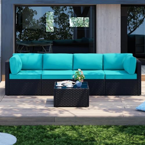 Shintenchi Patio Furniture Sets, 5 Piece Outdoor Sectional Sofas, Wicker Rattan - Image 6