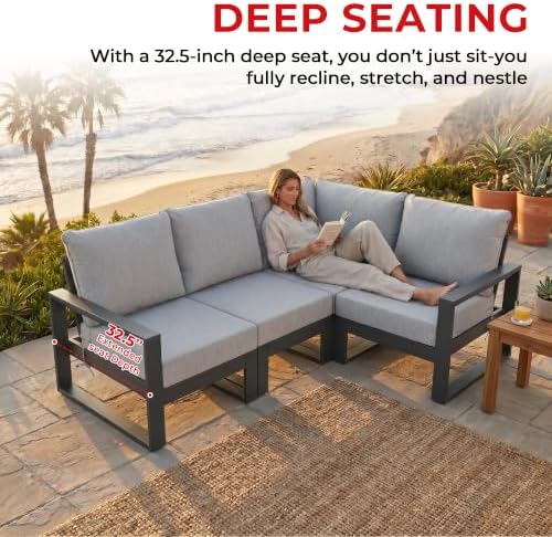 Rockaway Outdoor 4-Piece HDPE L-Shaped Modular Patio Sofa Furniture Set - Image 3