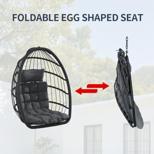 Hanging Egg Chair with Stand, Foldable Swing Egg Chair（Gray） - Image 5