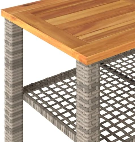 vidaXL Patio Table Gray 27.6"x15"x16.5" Poly Rattan Acacia Wood - Image 5