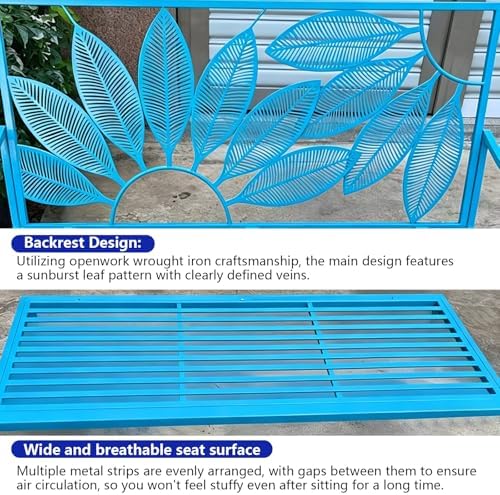 Metal Outdoor Garden Bench, 42.5" 2-3 Seater Patio Bench - Image 3