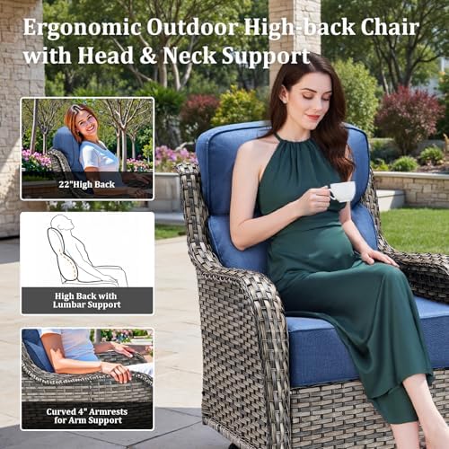 Luxury Outdoor Swivel Rocker Patio Chairs Set of 5, High Back Patio Chairs - Image 2