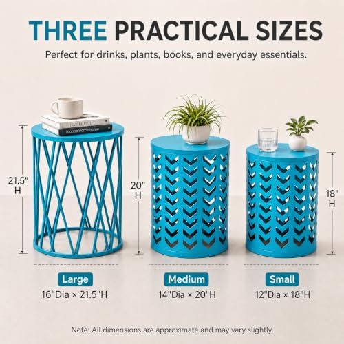 Y&M Set of 3 Nesting Metal Round Coffee Table, Side Table End Table - Image 2