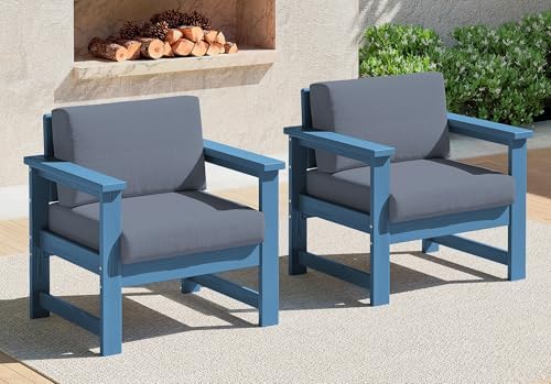 SERWALL 2 Pieces HDPE Cushioned Single Adirondack Armchair Sofa Set by SERWALL