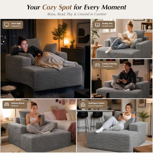 Boneless Couch Chaise Lounge Chair, Plush Corduroy Reading Chair - Image 6