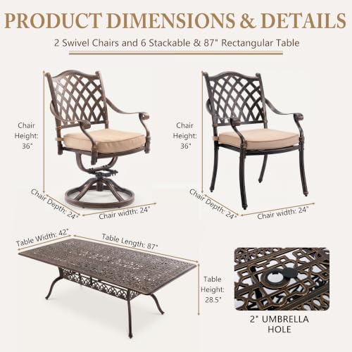 9-Pcs Cast Aluminum Patio Dining Set - Image 3