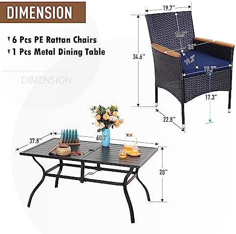 Sophia & William 7-Piece Patio Dining Set, Metal Table, PE Wicker Chairs - Image 6