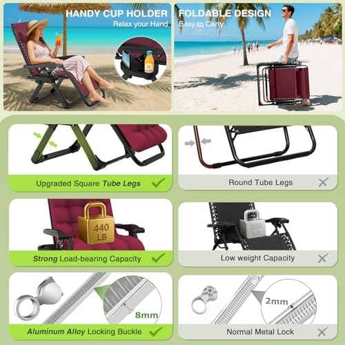 Suteck Zero Gravity Chairs Set of 2, Reclining Camping Chair - Image 3