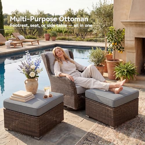 COSIEST 2 Piece All Weather Wicker Outdoor Ottoman Set, Patio Footstools - Image 2