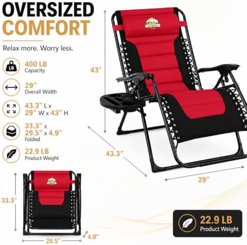 Oversized Zero Gravity Chair, 400-lb Capacity Recliner - Image 3