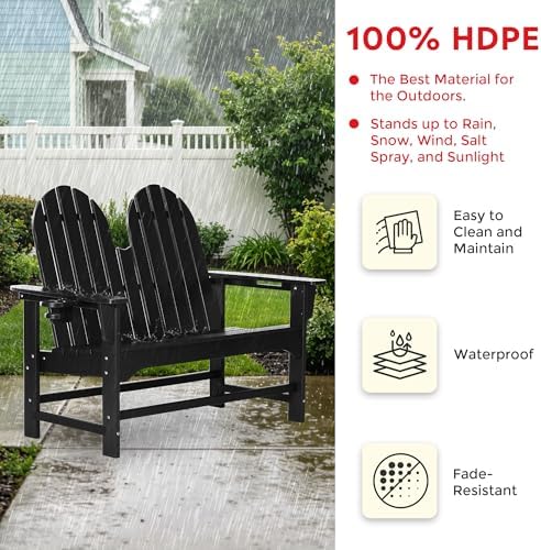 Outdoor Patio HDPE Adirondack Garden Skinny Bench, Weatherproof Front Porch - Image 5