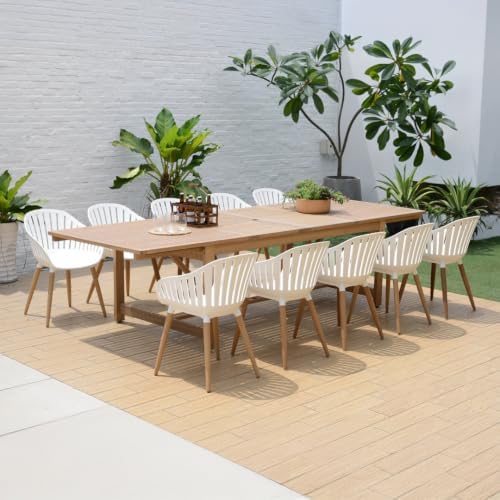 Amazonia Halo 11-Piece Teak Finish Rectangular Extendable Patio Dining Set | by Affordableluxury