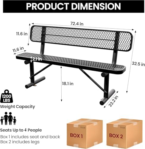 6 Feet Heavy Duty Metal Park Bench - Image 2