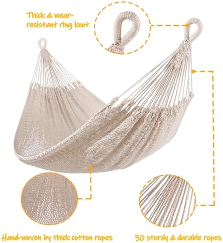 ZEAN Handwoven Hammock by Thick Cotton Rope XXL Two Person Hammock - Image 5