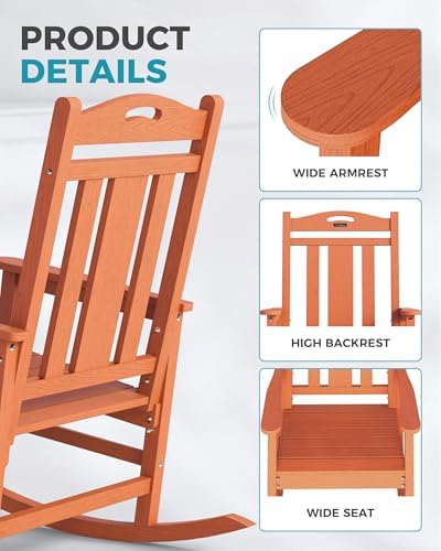 Oversized Outdoor Rocking Chair, 380lbs Heavy-Duty Large Patio Rocker, Weather - Image 6