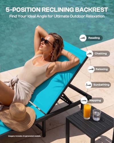 Outdoor Lounge Chair Set of 4, Aluminum Pool Lounge Chairs - Image 6