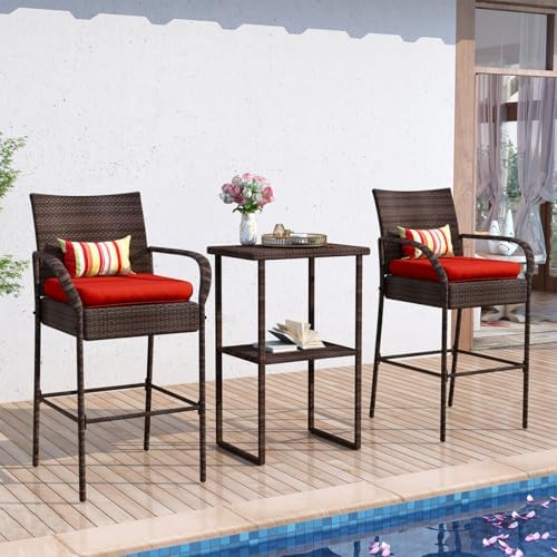 Sundale Outdoor Wicker Bar Stool Set of 2, Patio Counter Height Pub Chair - Image 2