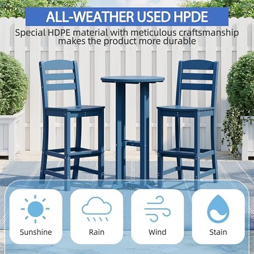 Shintenchi 3 Pieces Outdoor High Top Bar Set, 1 Patio High Top Round Table and - Image 5