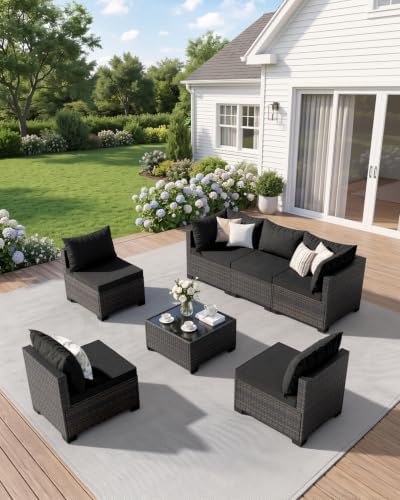 WWR 7 Piece Outdoor Patio Furniture Set, All-Weather Modular PE Wicker by Unknown