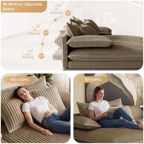 114" Oversized Double Chaise Lounge, Corduroy Sofa Bed - Image 4